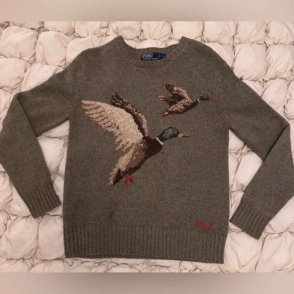 Vintage Polo Ralph Lauren Duck Sweater – Men’s S (Unisex) – Lambswool + Camel